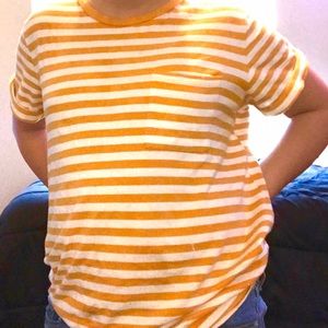 Yellow striped shortsleeved shirt with pocket